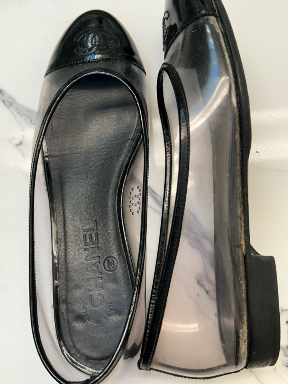 CHANEL Black Patent Cap-Toe Clear PVC Ballet Flats - Picture 7 of 13